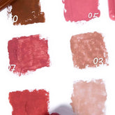 Color swatches of lipstick shades on a white background